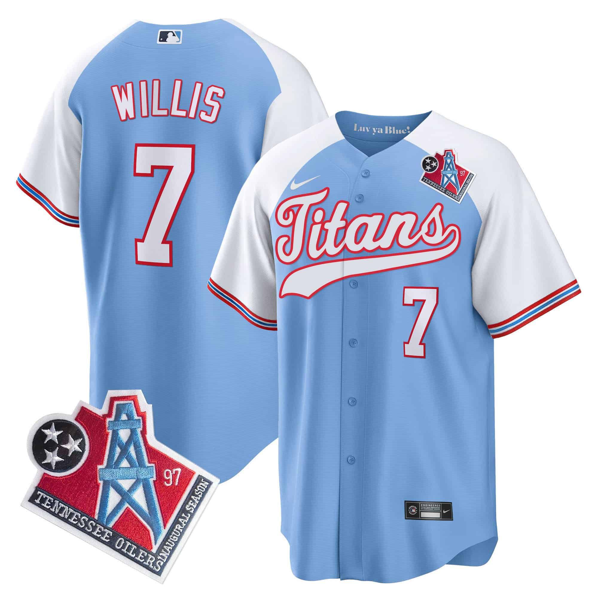 Men Tennessee Titans 7 Willis Light Blue Nike 1997 Throwback Limited Cool Base NFL Jersey style 1